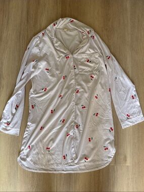 Ariella White Cherry Print Girls' Nightgown Pajama Top